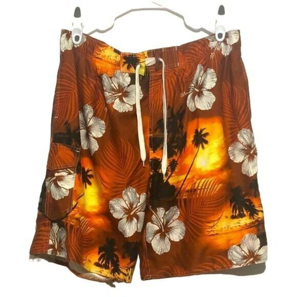 Newport Blue XL Orange Floral Quick-Dry Swim Trunks - Picture 1 of 7